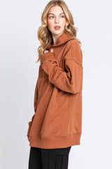 Camel High-Neck Fleece Pullover