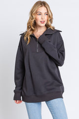 Charcoal High-Neck Fleece Pullover