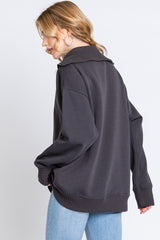 Charcoal High-Neck Fleece Pullover