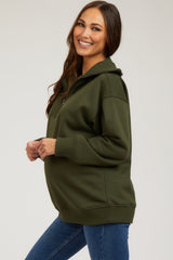 Olive High-Neck Maternity Fleece Pullover