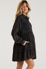 Charcoal Button Down Tiered Long Sleeve Maternity Dress