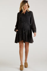 Charcoal Button Down Tiered Long Sleeve Maternity Dress