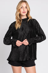 Black Textured Mock Neck Maternity Blouse