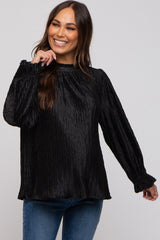 Black Textured Mock Neck Maternity Blouse