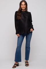 Black Textured Mock Neck Maternity Blouse