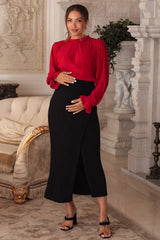 Magenta Textured Mock Neck Maternity Blouse