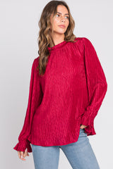 Magenta Textured Mock Neck Blouse