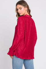 Magenta Textured Mock Neck Blouse