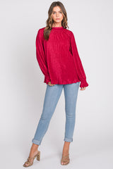 Magenta Textured Mock Neck Blouse