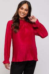 Magenta Textured Mock Neck Maternity Blouse