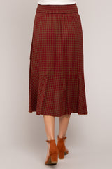 Burgundy Plaid Ruffle Maternity Midi Skirt