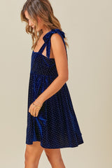 Navy Velour Sparkle Rhinestone Dress