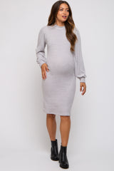 Heather Grey Ribbed Long Sleeve Mock Neck Maternity Dress