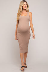 Mocha Fitted Knit Maternity Midi Dress