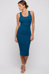 Teal Fitted Knit Midi Dress