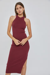 Burgundy Sleeveless Side Slit Midi Dress