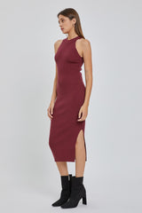 Burgundy Sleeveless Side Slit Midi Dress