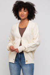 Cream Checkered Knit Button Front Cardigan