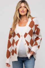 Camel Argyle Soft Knit Maternity Cardigan