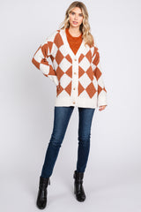 Camel Argyle Soft Knit Cardigan