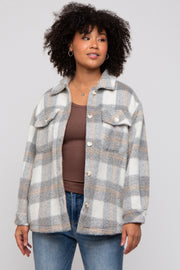 Heather Grey Plaid Fuzzy Button Up Jacket