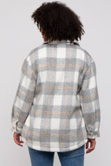 Heather Grey Plaid Fuzzy Button Up Jacket