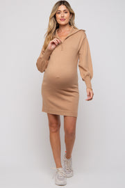 Taupe Knit Half Zip Maternity Mini Dress