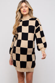 Black Checkered Knit Maternity Sweater Dress