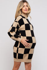 Black Checkered Knit Maternity Sweater Dress