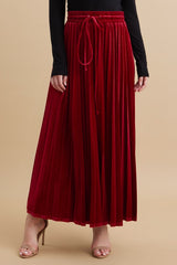 Red Velvet Knit Drawstring Maxi Skirt