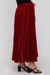 Red Velvet Knit Drawstring Maternity Maxi Skirt