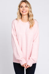 Pink Ribbed Cuff Maternity Sweater