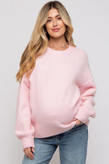 Pink Ribbed Cuff Maternity Sweater