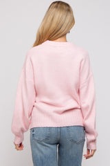 Pink Ribbed Cuff Maternity Sweater