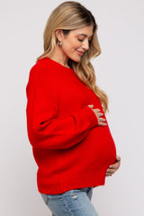 Red Ribbed Cuff Maternity Sweater