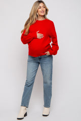 Red Ribbed Cuff Maternity Sweater