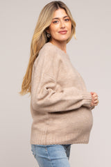 Taupe Ribbed Cuff Maternity Sweater