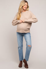 Taupe Ribbed Cuff Maternity Sweater