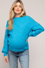 Blue Bubble Sleeve Maternity Sweater