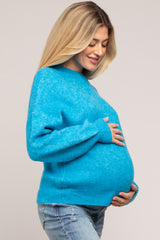 Blue Bubble Sleeve Maternity Sweater