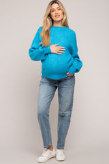 Blue Bubble Sleeve Maternity Sweater