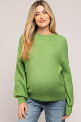 Green Bubble Sleeve Maternity Sweater