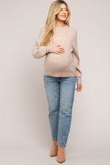 Taupe Bubble Sleeve Maternity Sweater