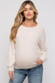 Beige Fuzzy Soft Knit Maternity Sweater