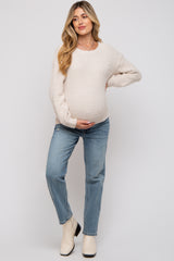 Beige Fuzzy Soft Knit Maternity Sweater