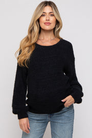 Black Fuzzy Soft Knit Maternity Sweater