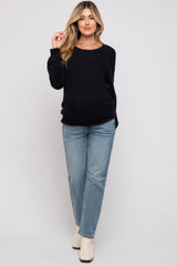 Black Fuzzy Soft Knit Maternity Sweater