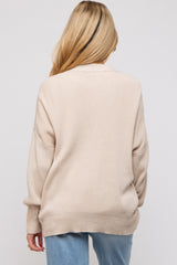 Beige Basic Ribbed Maternity Cardigan Sweater