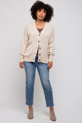 Beige Basic Ribbed Cardigan Sweater