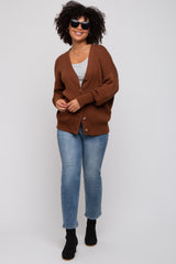 Dark Rust Basic Ribbed Cardigan Sweater